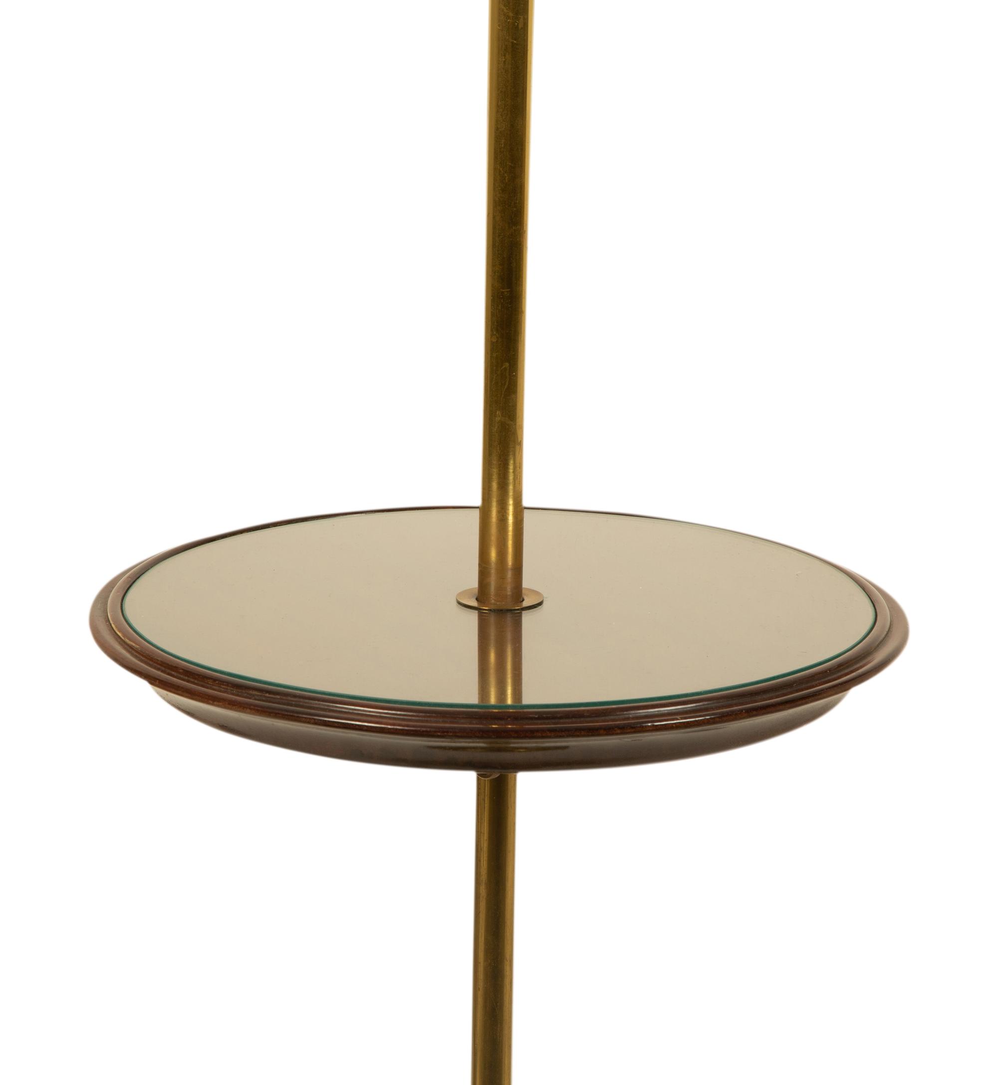 A Brass Floor Lamp with Mahogany Shelf