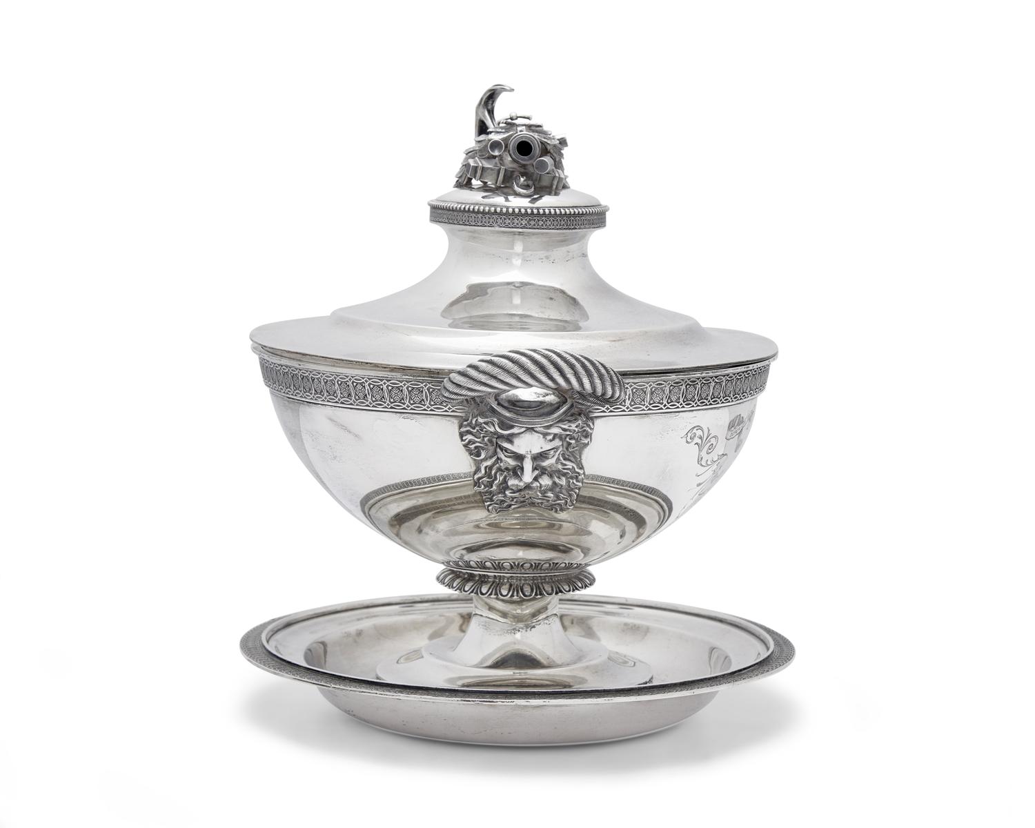 An Impressive Sterling Silver Presentation Tureen and Undertray Made for Admiral Francis H. Gregory (1789-1866)