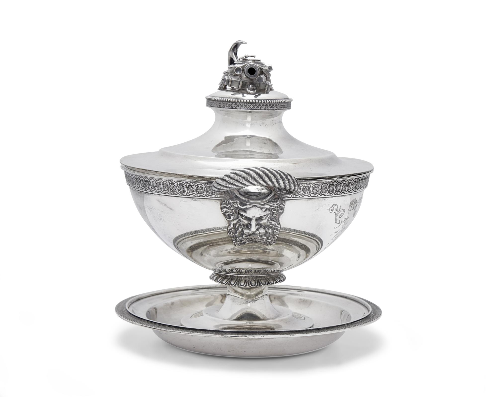 An Impressive Sterling Silver Presentation Tureen and Undertray Made for Admiral Francis H. Gregory (1789-1866)