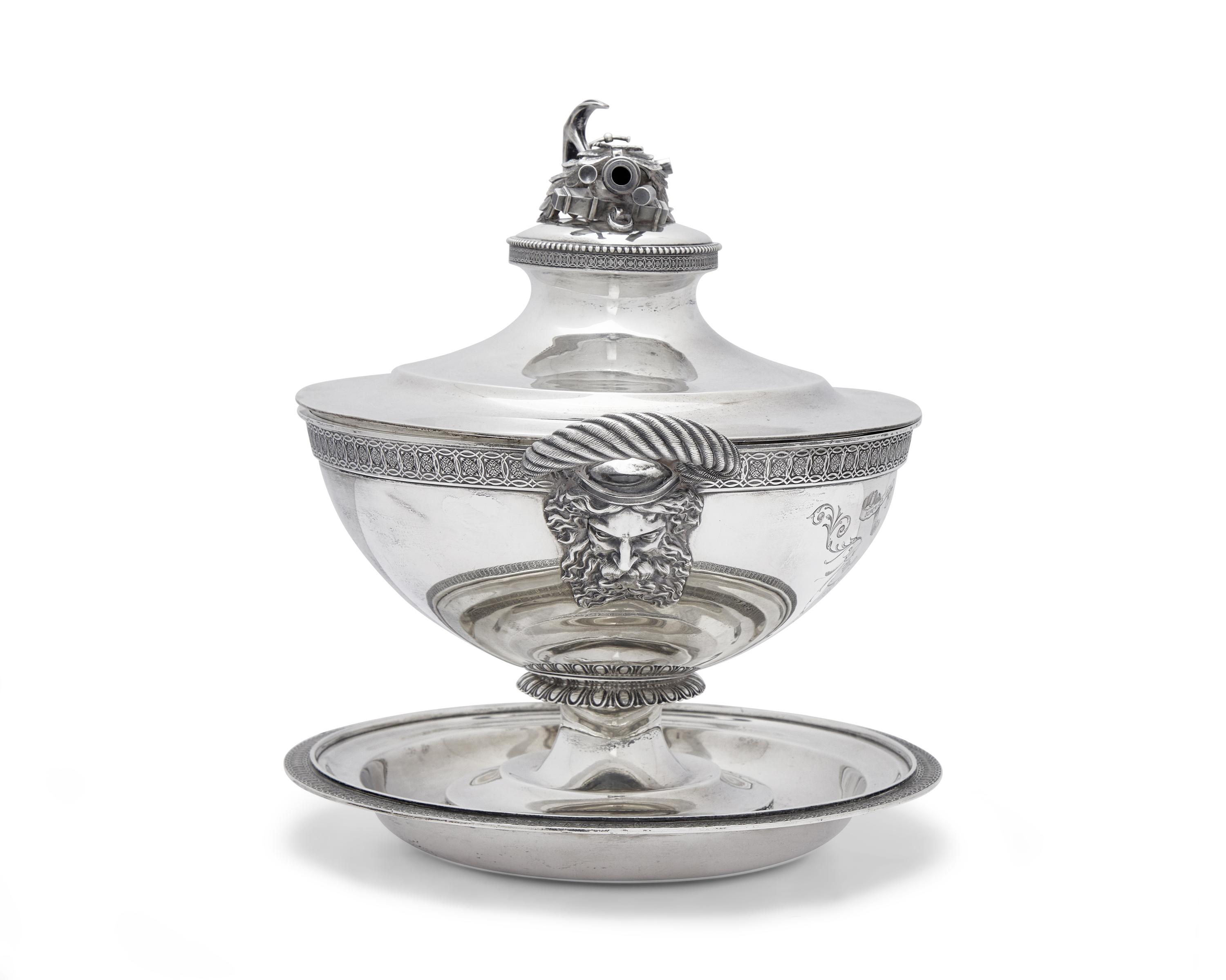 An Impressive Sterling Silver Presentation Tureen and Undertray Made for Admiral Francis H. Gregory (1789-1866)