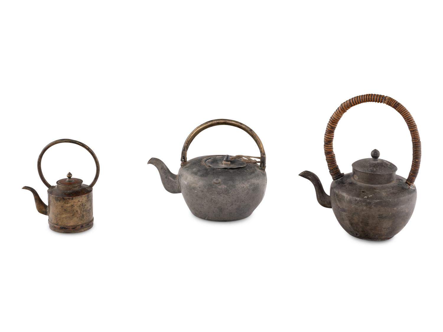 Three Mixed Metal Teapots