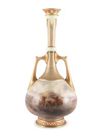 A Royal Worcester "Highland Cattle" Porcelain Vase by John Stinton