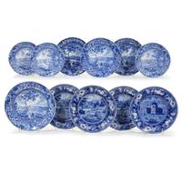 Eleven Historical Blue Staffordshire plates with Philadelphia and Baltimore Views Joseph Stubbs, Burslem, and others, circa 1830