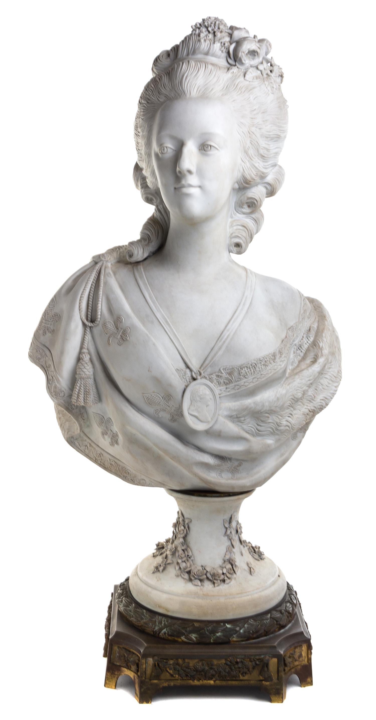 A Sevres Style Bisque Porcelain Bust of Marie Antoinette Height 35 inches. — AFTER FELIX LECOMTE, 19TH CENTURY