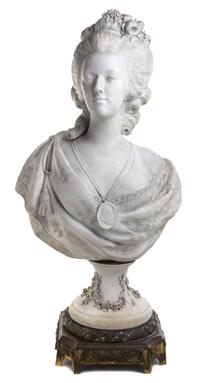 A Sevres Style Bisque Porcelain Bust of Marie Antoinette Height 35 inches. — AFTER FELIX LECOMTE, 19TH CENTURY