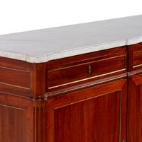 A Louis Philippe Brass Inlaid Mahogany Marble-Top Serving Cabinet
