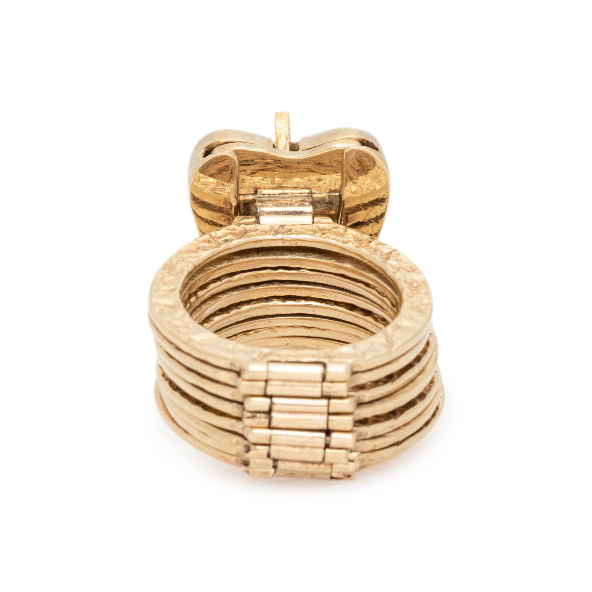 CONVERTIBLE YELLOW GOLD, EMERALD, DIAMOND AND ENAMEL RING/ BRACELET