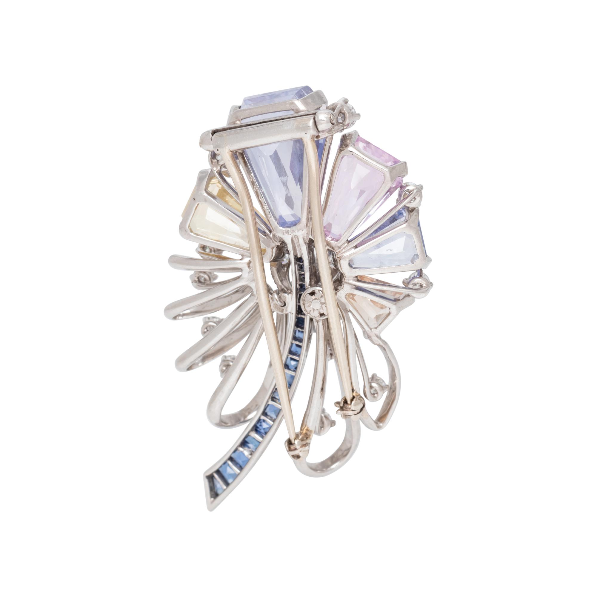 OSCAR HEYMAN, MULTICOLOR SAPPHIRE AND DIAMOND BROOCH