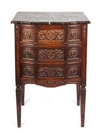 A Continental Carved Chest of Drawers Height 36 x width 24 x depth 16 inches.