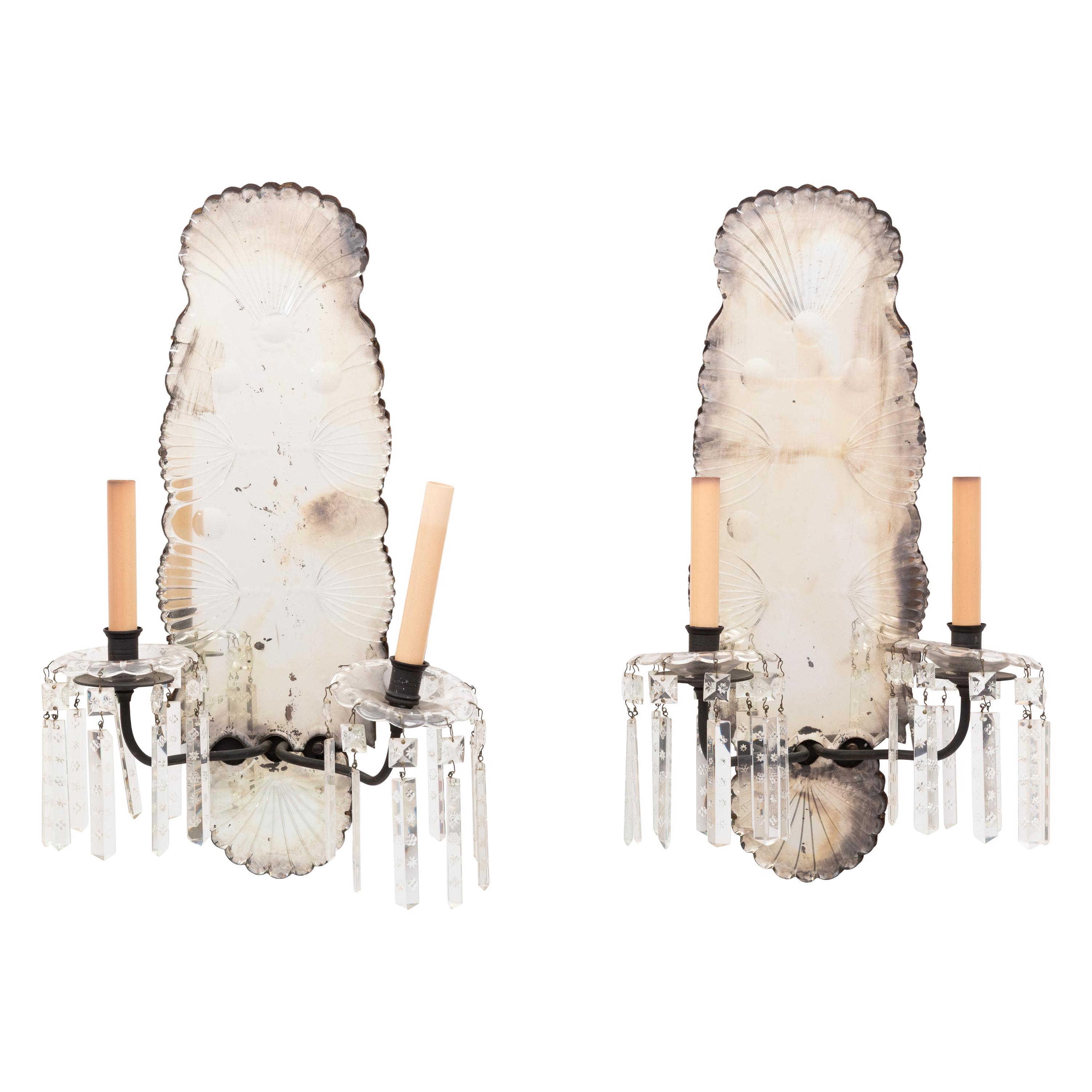 A Pair of Venetian Style Etched Glass Sconces
