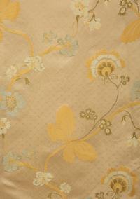 A Scalamandré Ivory and Light Blue Silk Lampas Balloon Window Shade