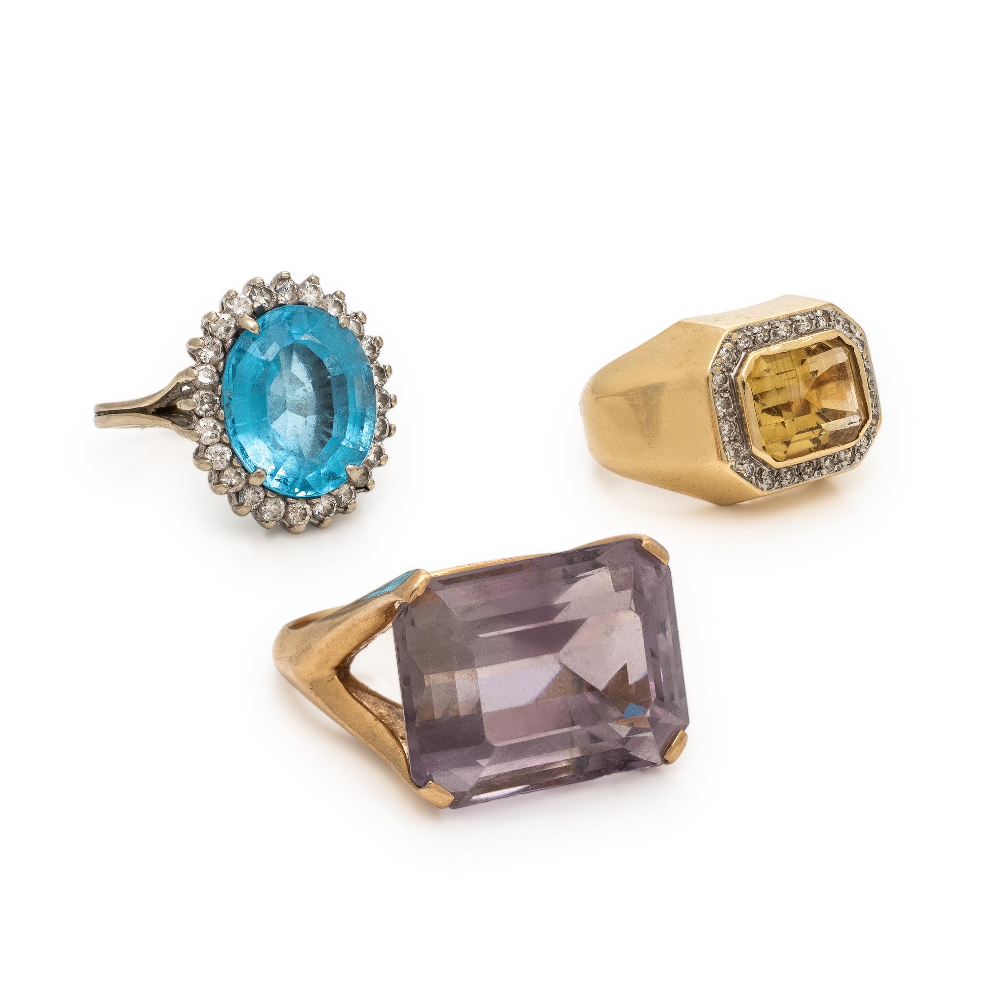 Collection of Three Multigem and Gold Rings