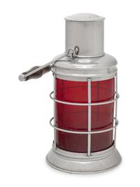 A Polished Steel and Colored Glass Lantern-Form Cocktail Shaker