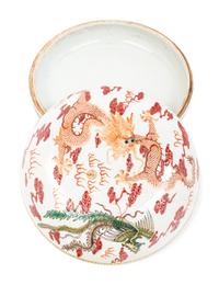 A Chinese Iron Red and Famille Rose 'Dragon' Box and Cover