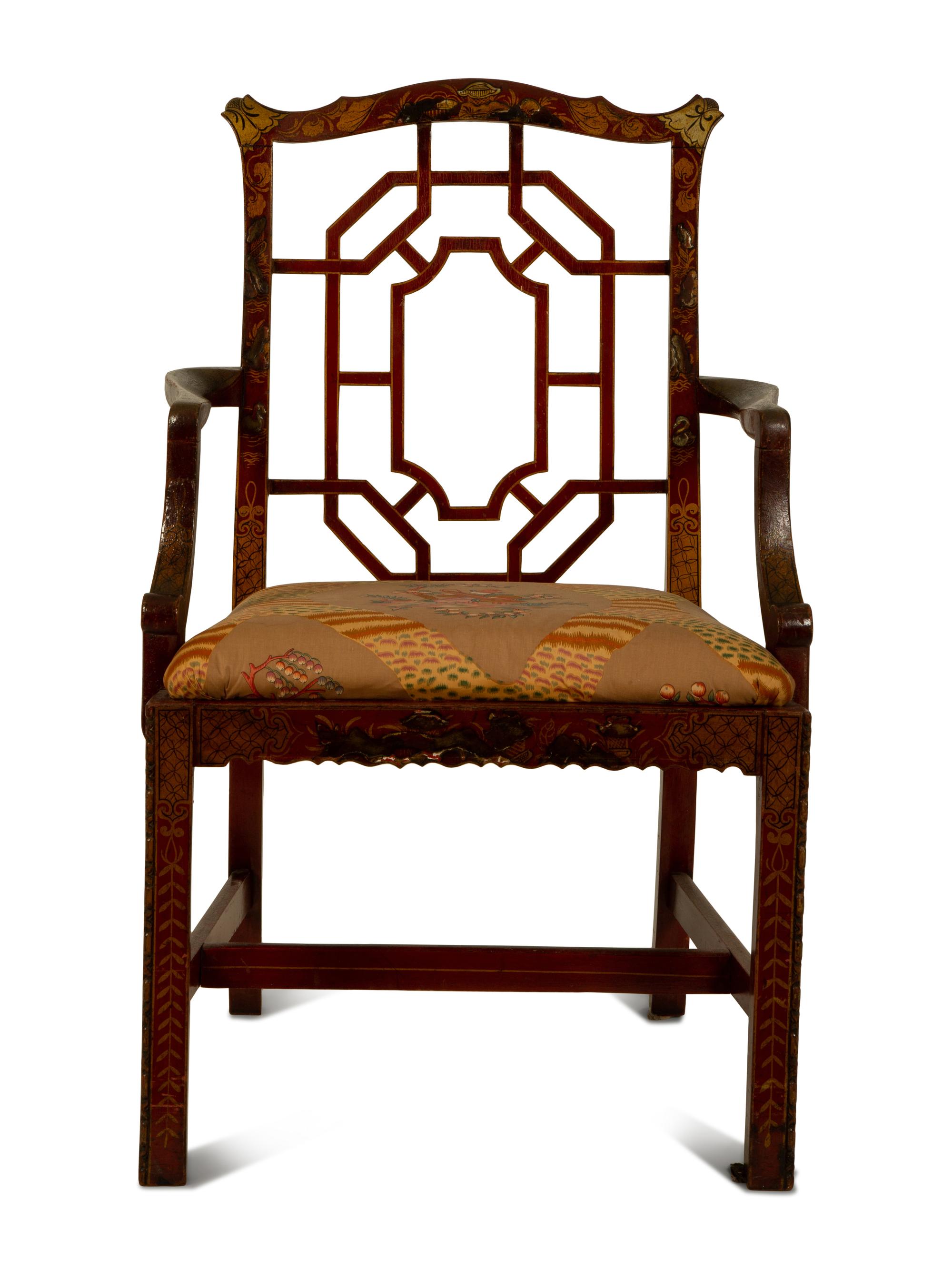 A Chinese Chippendale Style Painted Armchair — 19TH CENTURY