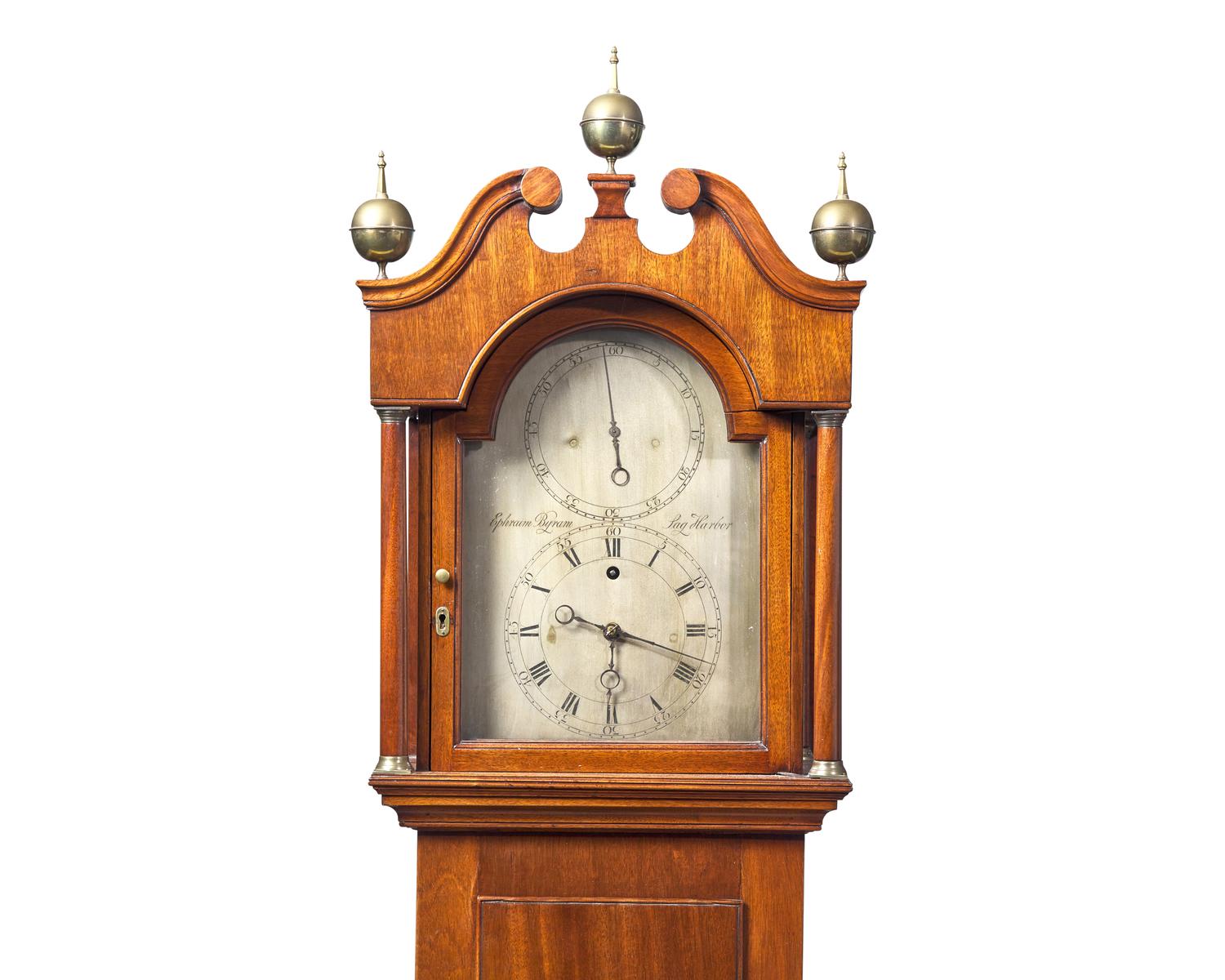 A Federal Mahogany Tall Case With Rare Astronomical Regulator Clock By Ephraim Niles Byram (1809-1881) Of Sag Harbor, New York