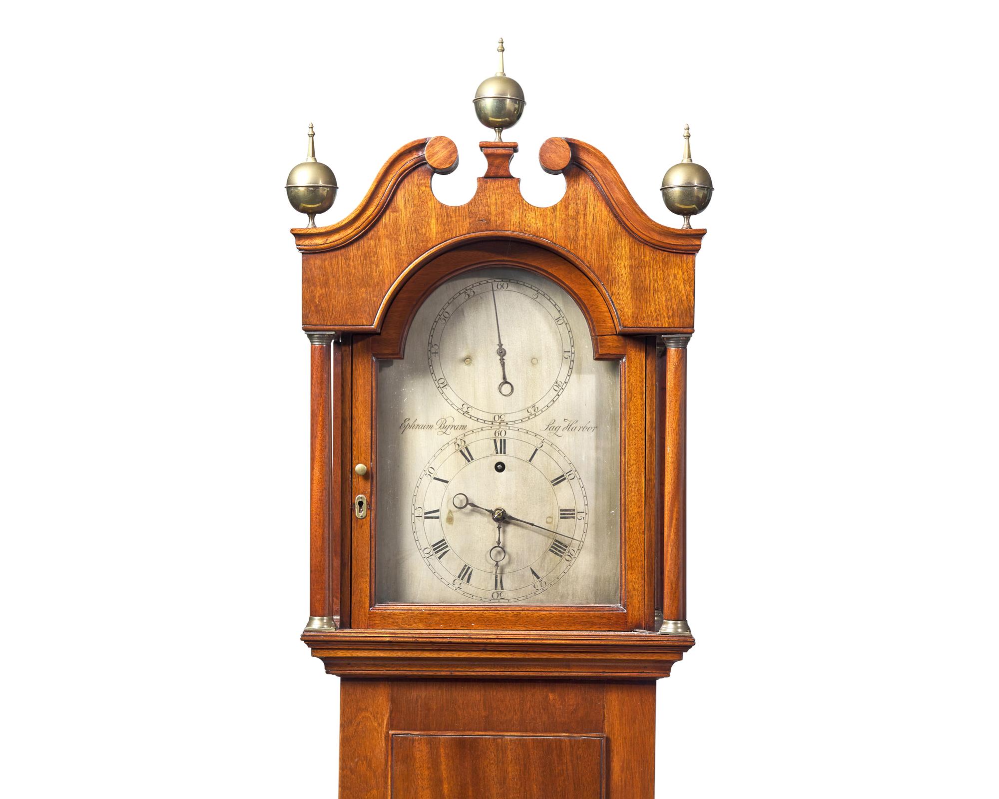 A Federal Mahogany Tall Case With Rare Astronomical Regulator Clock By Ephraim Niles Byram (1809-1881) Of Sag Harbor, New York