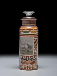 An Andrew Clemens (American, 1857-1894) Labeled Sand Bottle with Percheron Horse