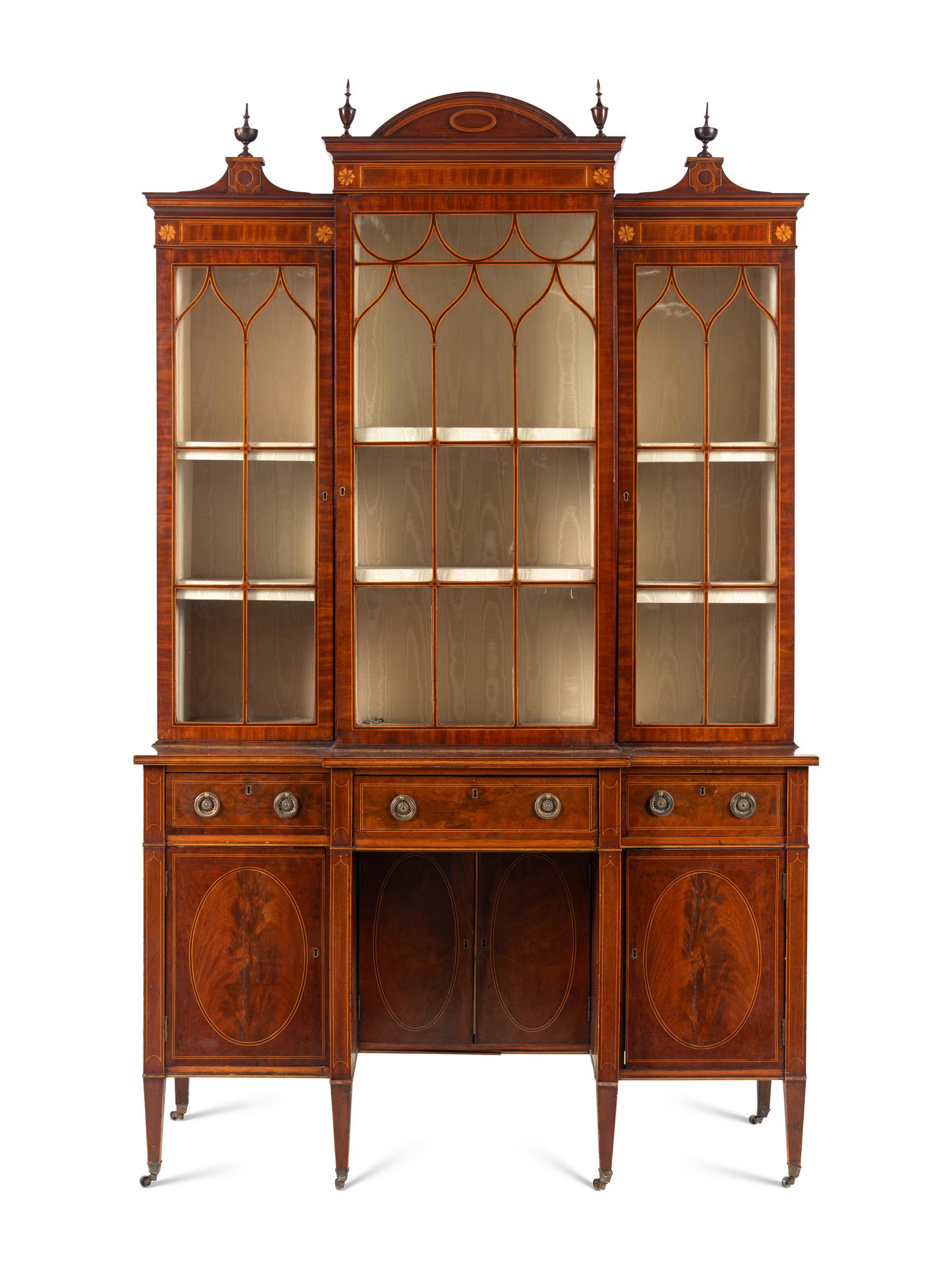An Edwardian Inlaid Mahogany Breakfront Cabinet