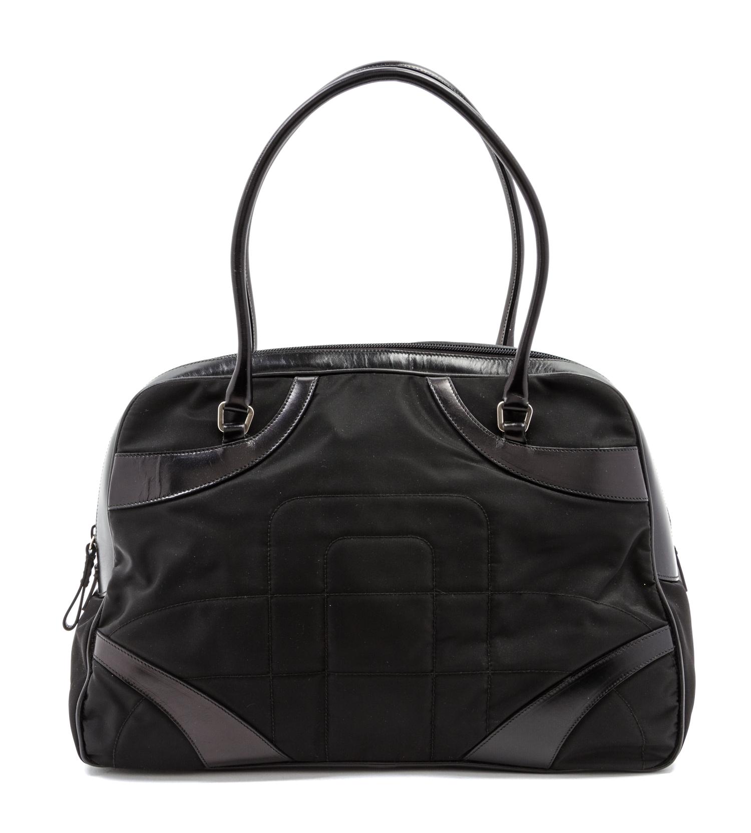 A Prada Black Quilted Nylon and Leather Bowler Bag,