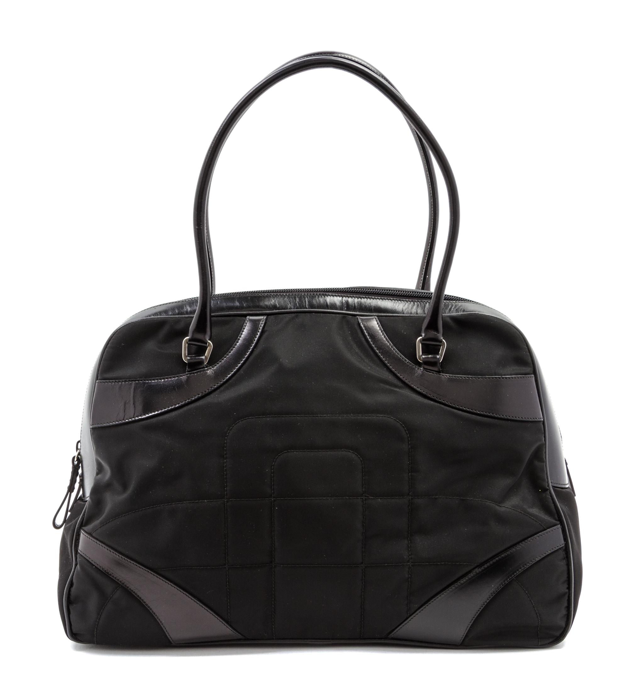 A Prada Black Quilted Nylon and Leather Bowler Bag,