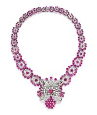 A White Gold, Ruby and Diamond Demi Parure, 66.20 dwts.