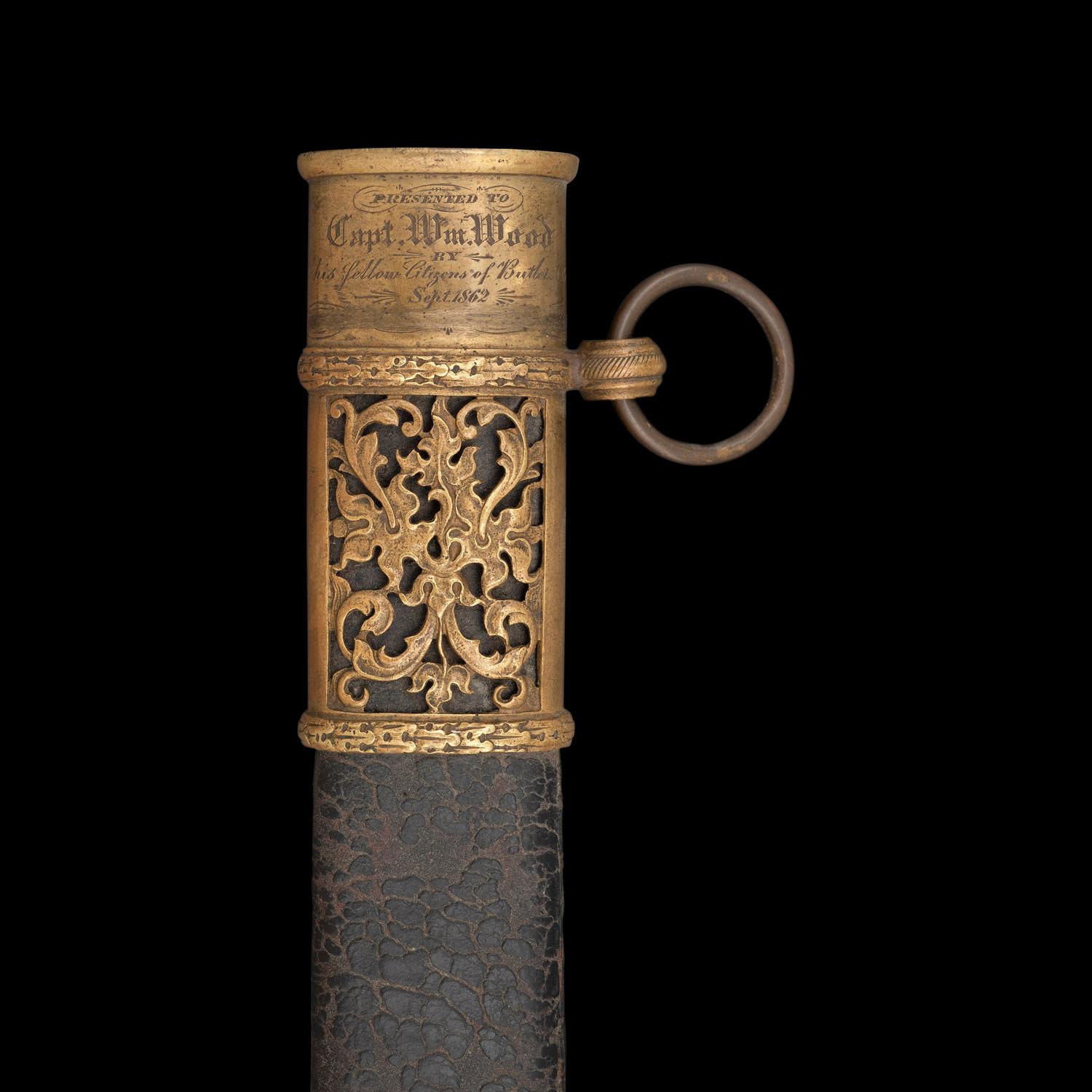 Cased Damascus Bladed Import 1850 Staff & Field Officers Sword Presented to Capt. (Major) William Wood - 9th NY Heavy Artillery with Belt and Sash