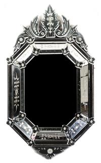 A Venetian Glass Mirror, Height 34 x width 19 3/4 inches.