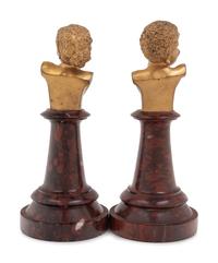 A Pair of French Gilt Bronze and Marble Busts