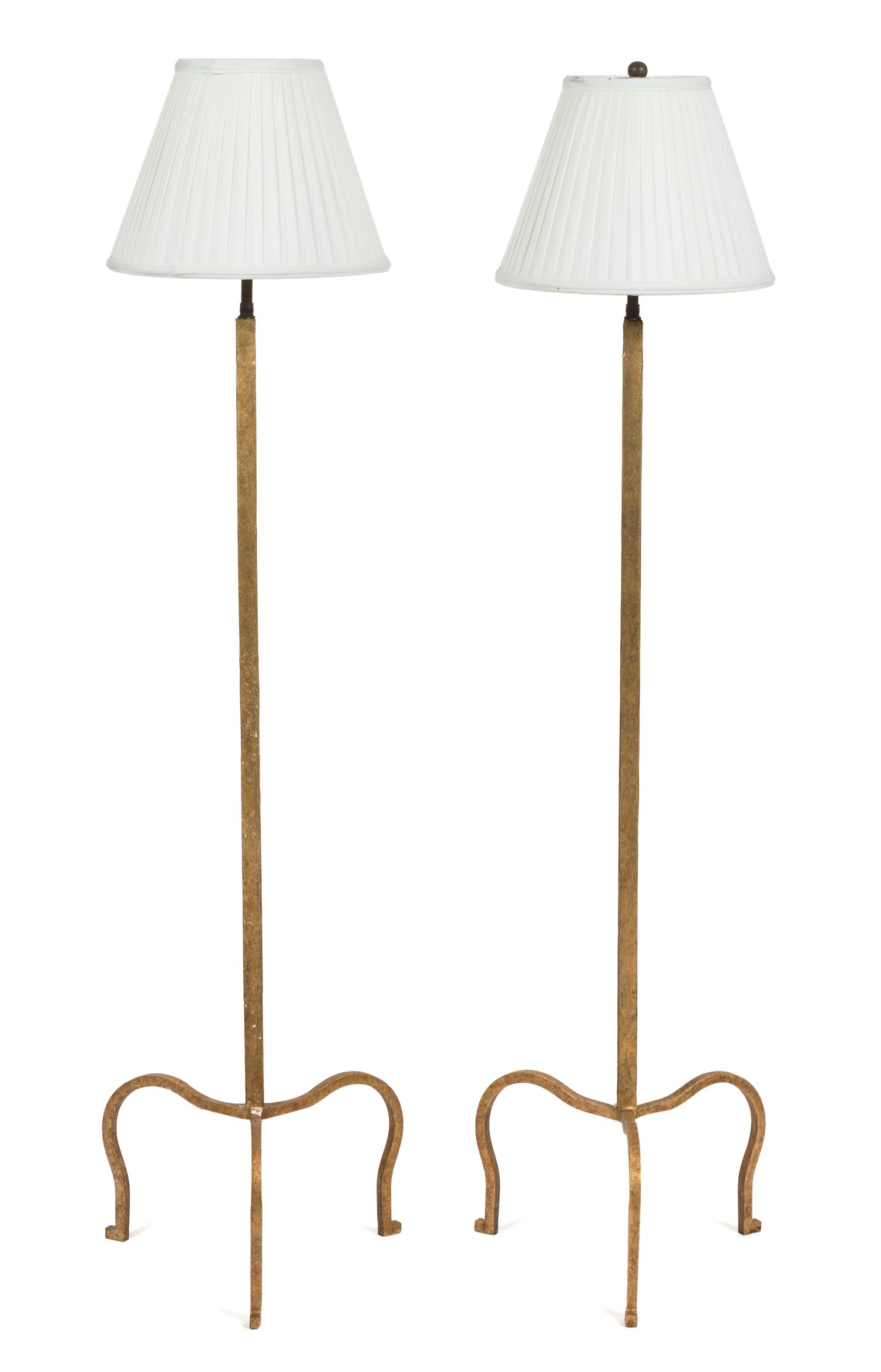 A Pair of Gilt Metal Floor Lamps Height 54 inches.