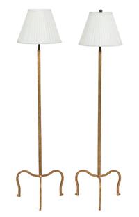 A Pair of Gilt Metal Floor Lamps Height 54 inches.