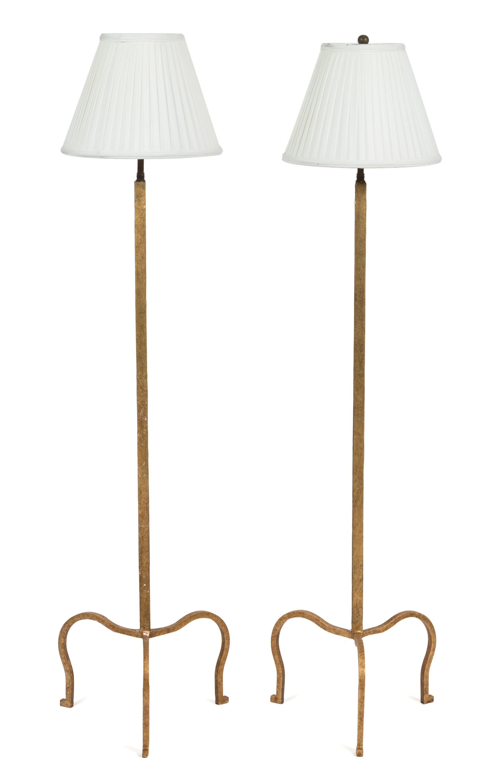 A Pair of Gilt Metal Floor Lamps Height 54 inches.