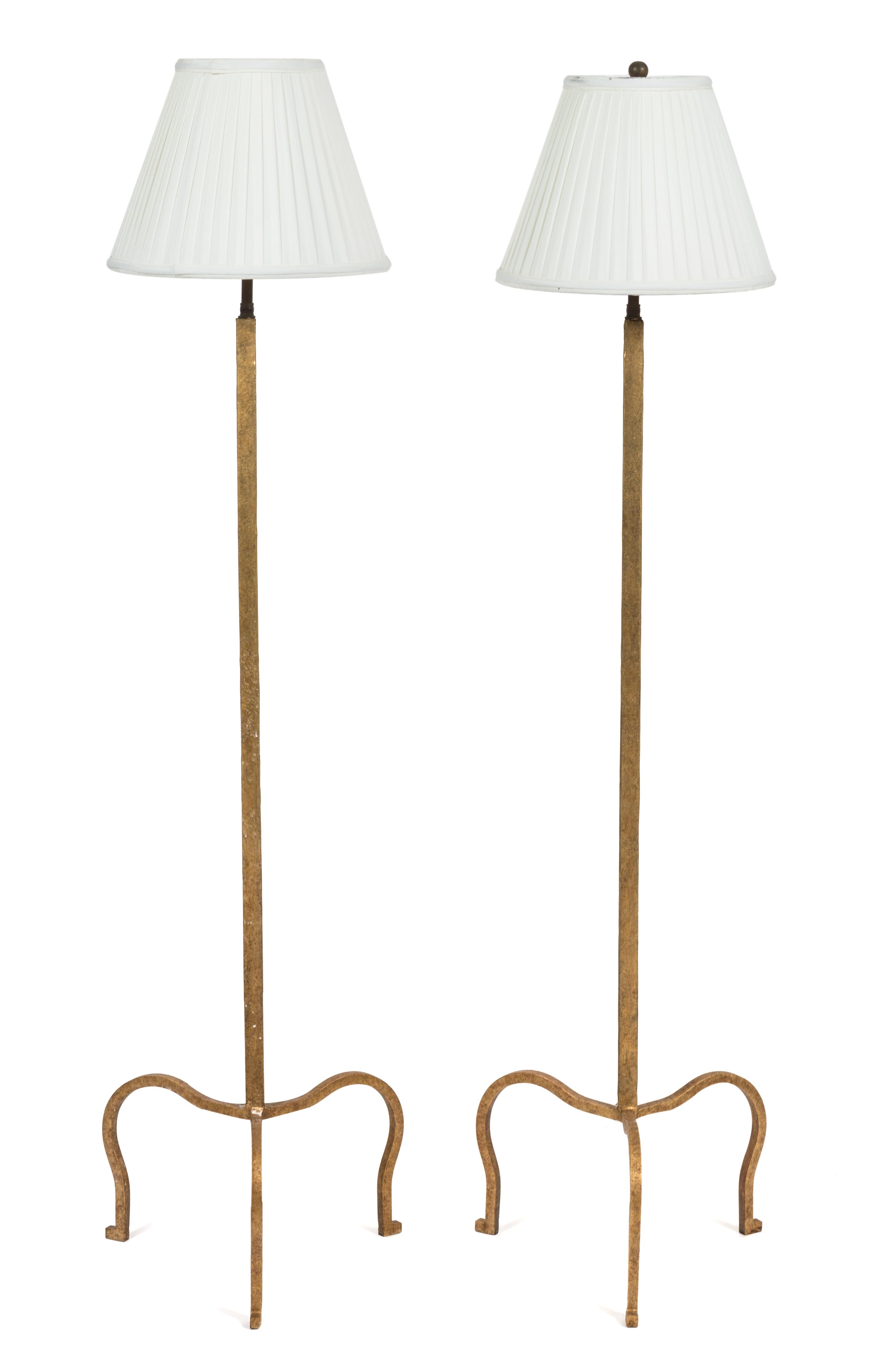 A Pair of Gilt Metal Floor Lamps Height 54 inches.