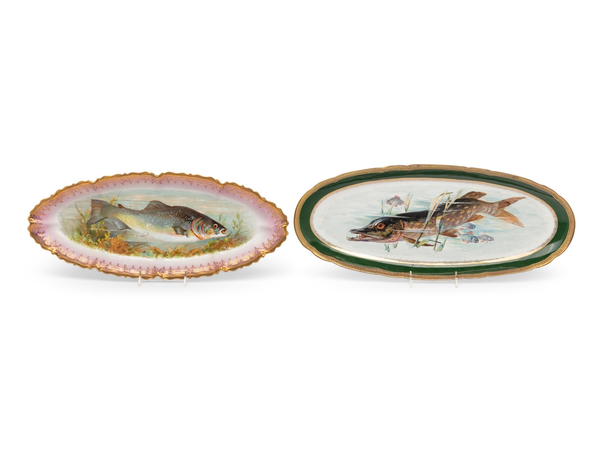 Two Hand-Painted Porcelain Fish Services
