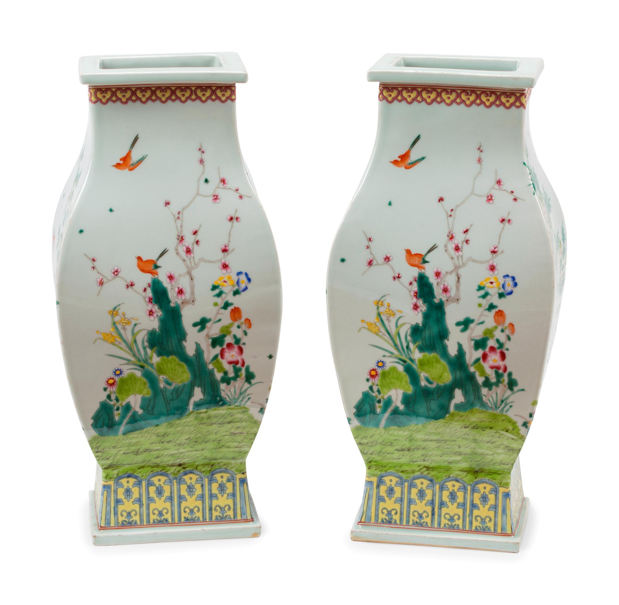 A Pair of Chinese Export Enameled Porcelain Vases