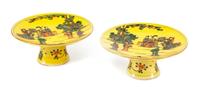 A Pair of Chinese Yellow Ground Famille Verte Porcelain Tazze