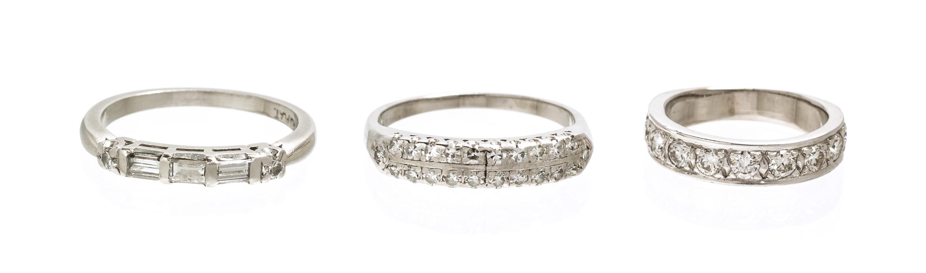 A Collection of Platinum, White Gold and Diamond Rings, 7.30 dwts.