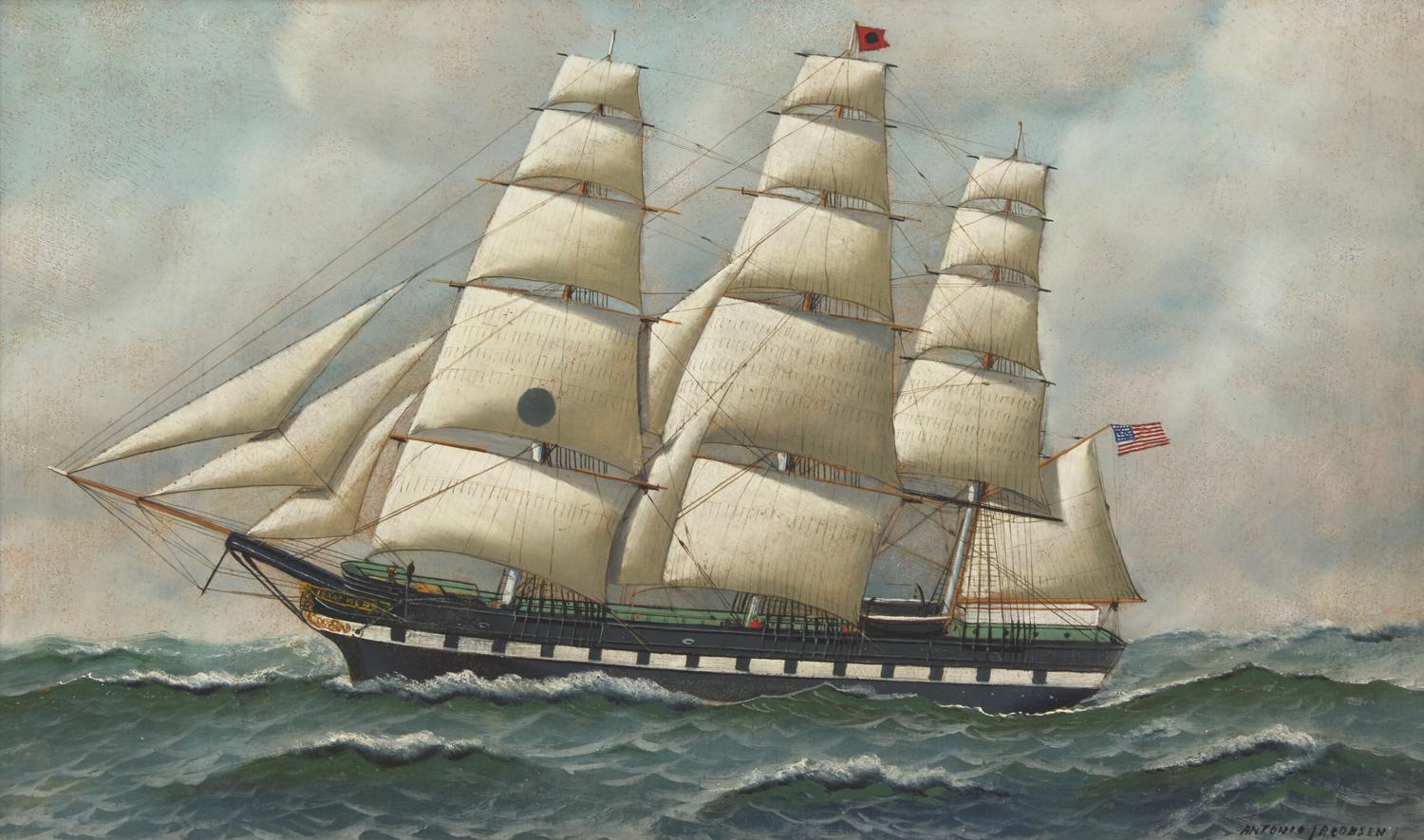 Antonio Nicolo Gasparo Jacobsen (Danish-American, 1850-1921), Portrait of the Black Ball Line 'Isaac Webb' , Circa 1915