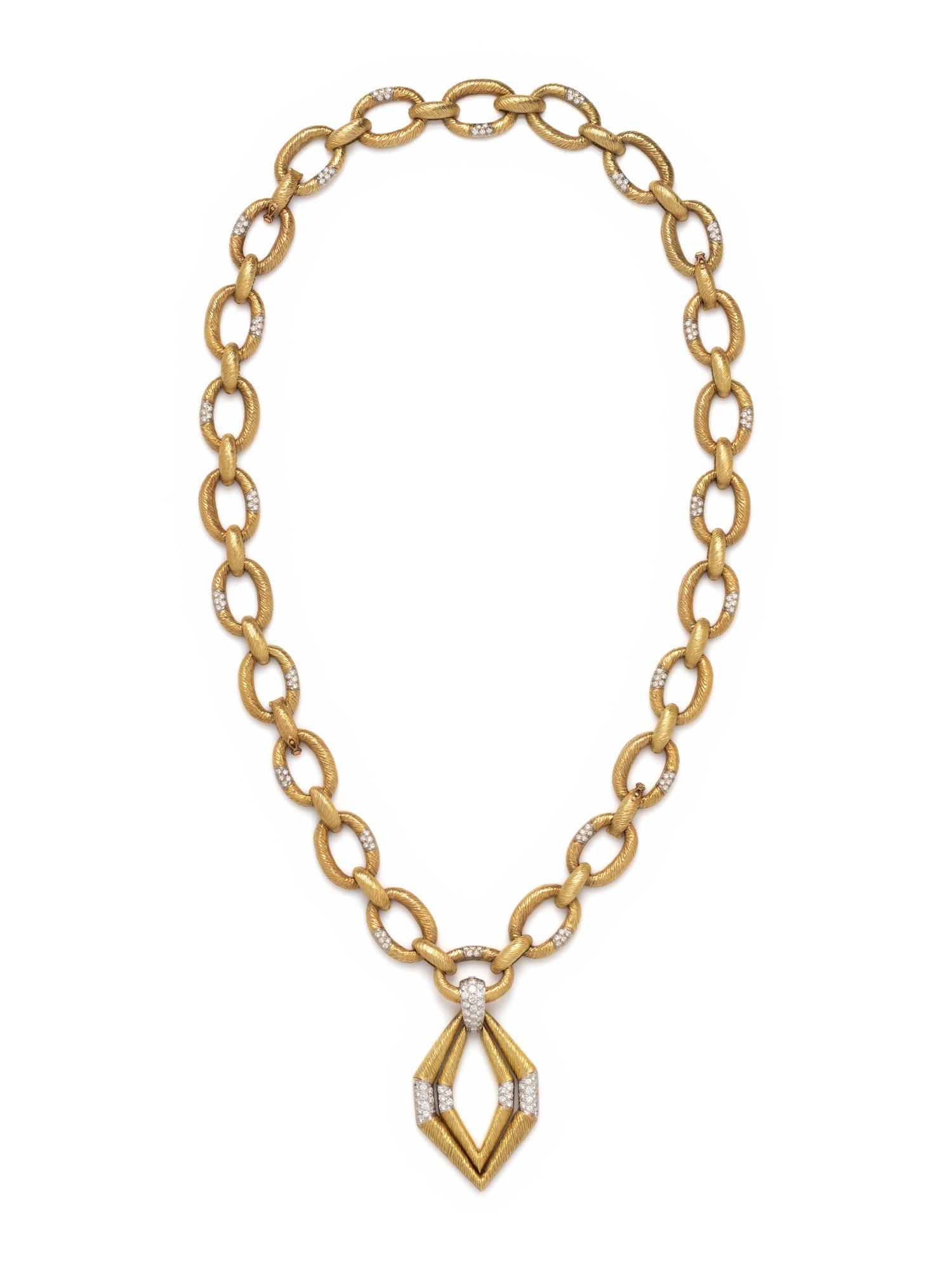 R. STONE, YELLOW GOLD AND DIAMOND CONVERTIBLE NECKLACE