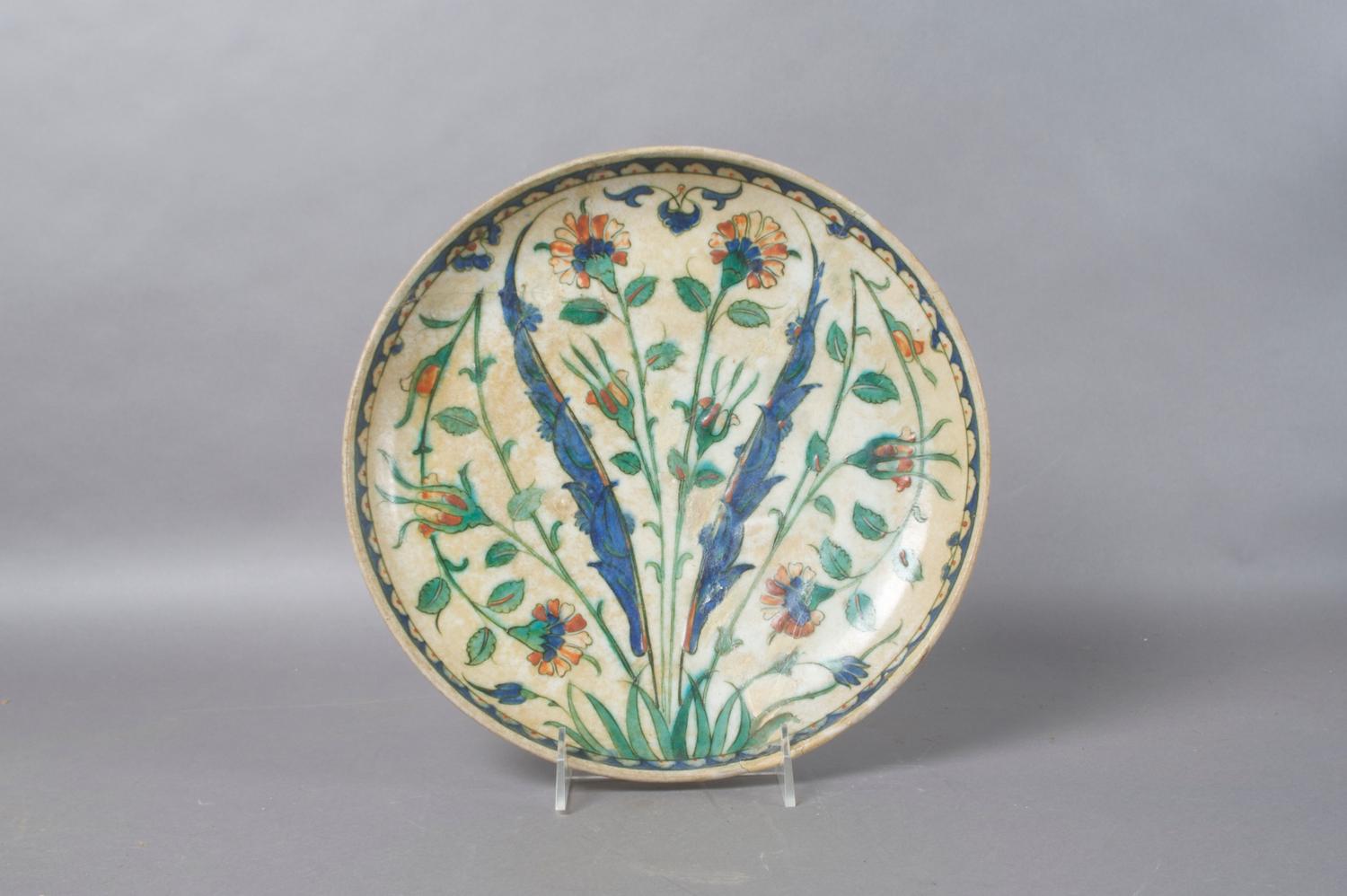 An Iznik Ceramic Plate, Diameter 11 1/4 inches.