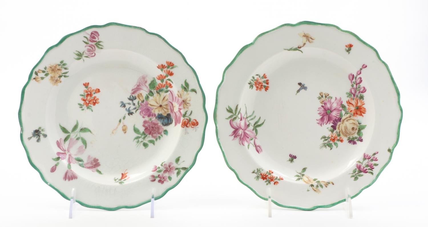 A Pair of Chelsea Porcelain Luncheon Plates, Diameter 8 inches.