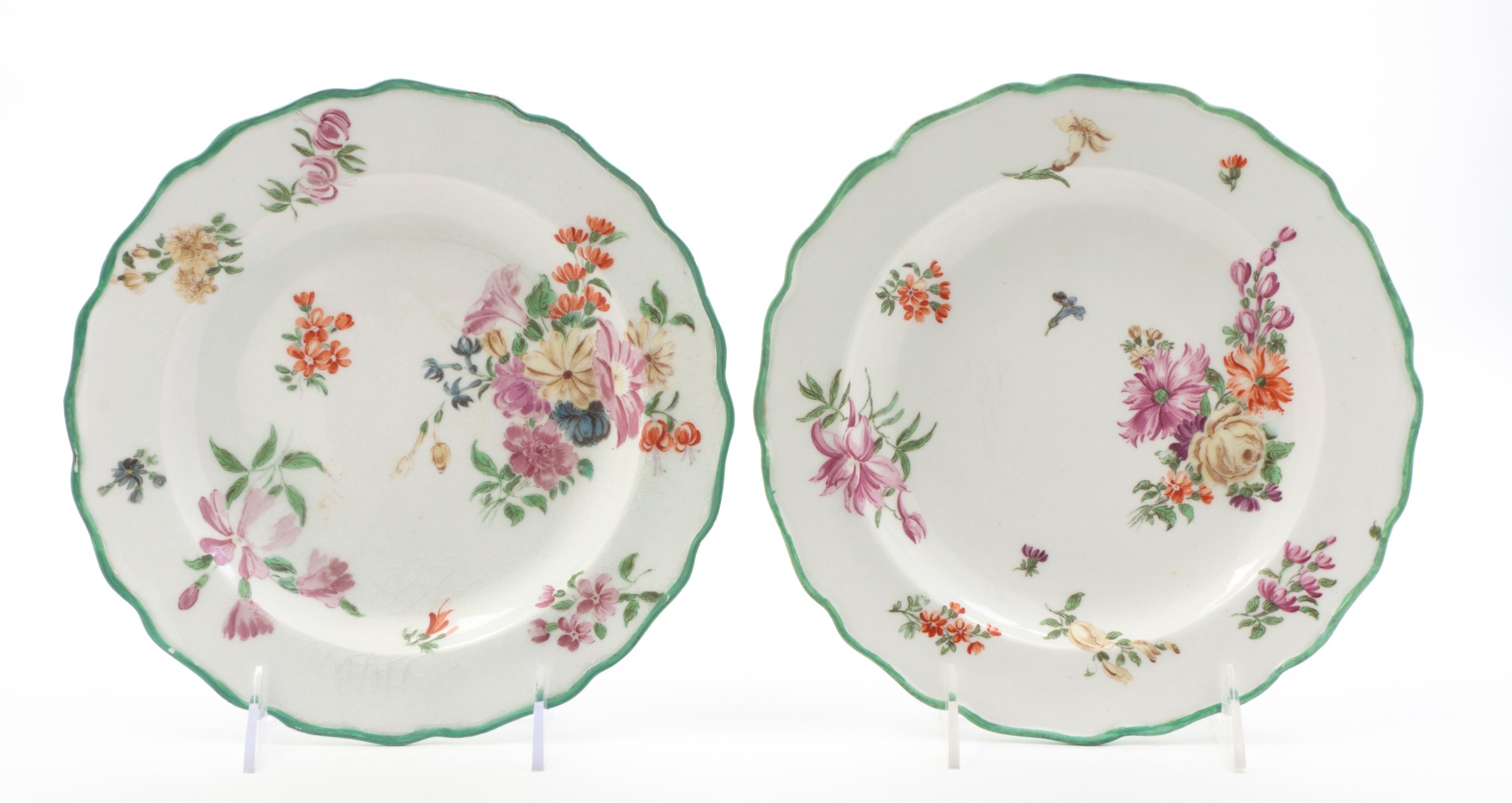A Pair of Chelsea Porcelain Luncheon Plates, Diameter 8 inches.