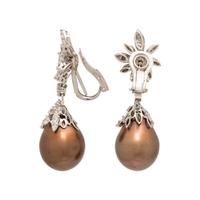 Cultured Pearl, Diamond, and White Gold Earrings