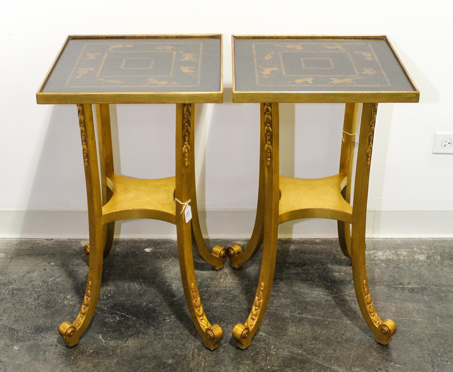 A Pair of Lacquered and Gilt Side Tables Height 27 1/2 x width 16 x depth 16 inches. — LATE 20TH CENTURY