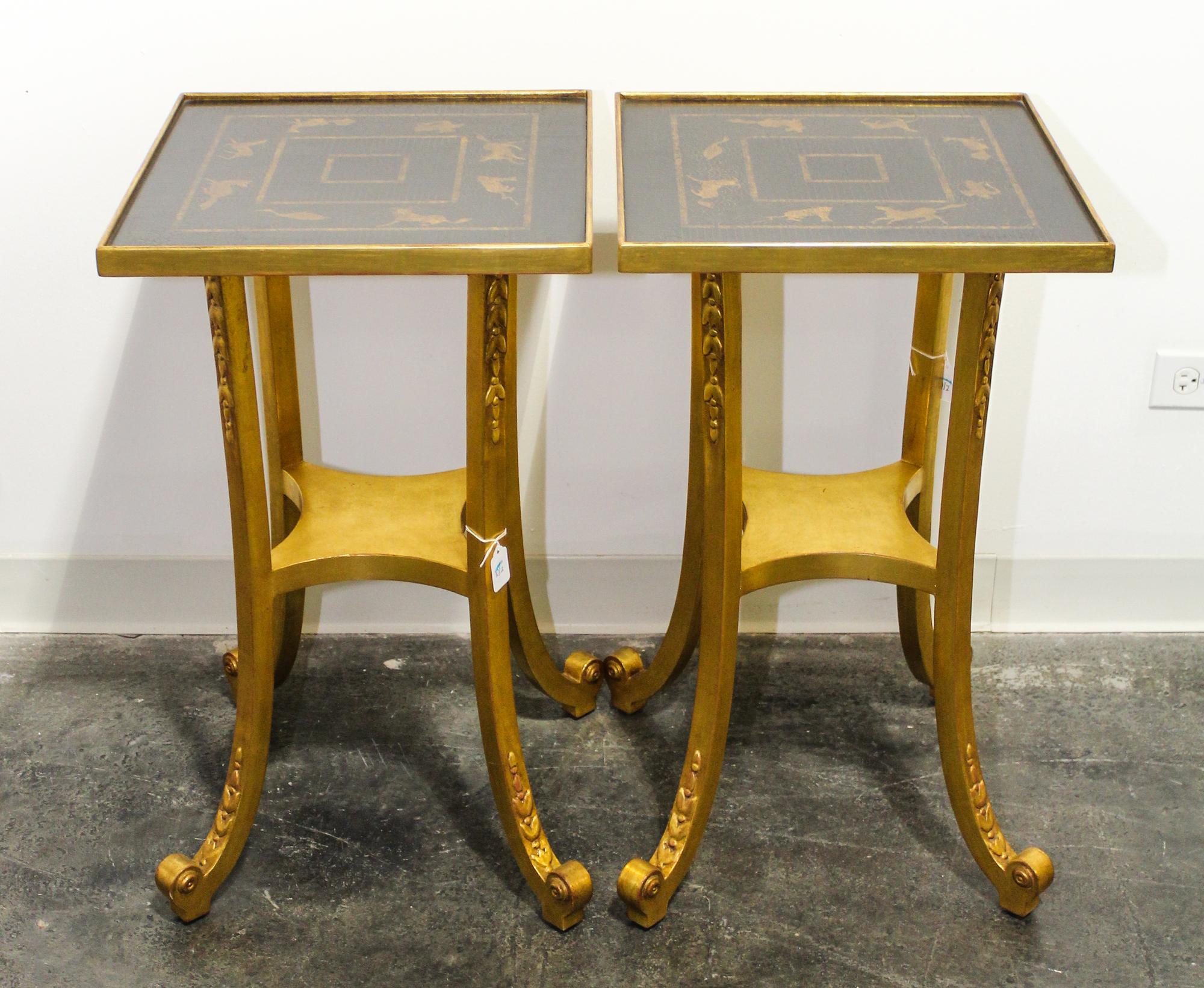 A Pair of Lacquered and Gilt Side Tables Height 27 1/2 x width 16 x depth 16 inches. — LATE 20TH CENTURY