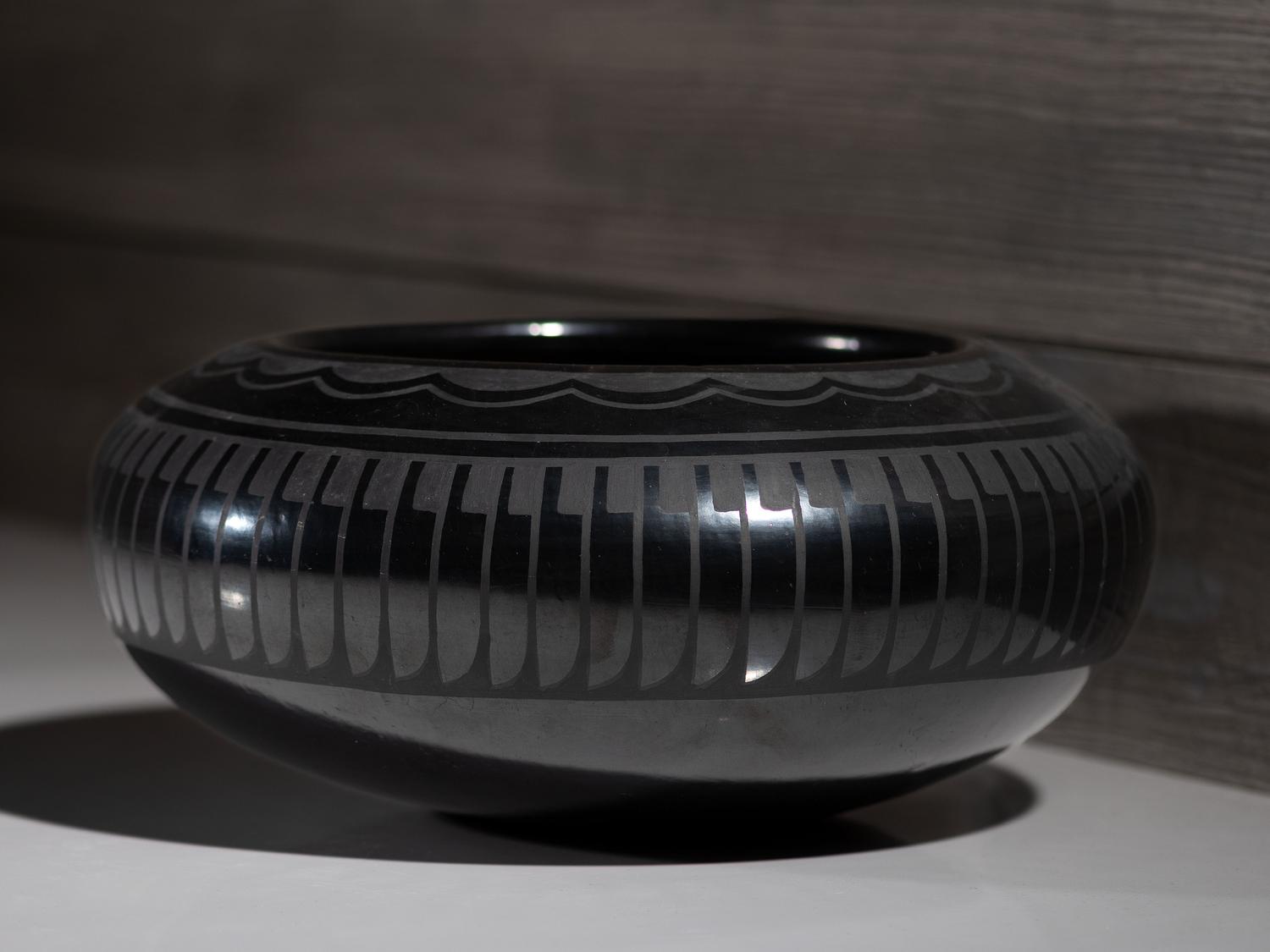 Blackware Pottery Bowl, with Soft Mirror Finish