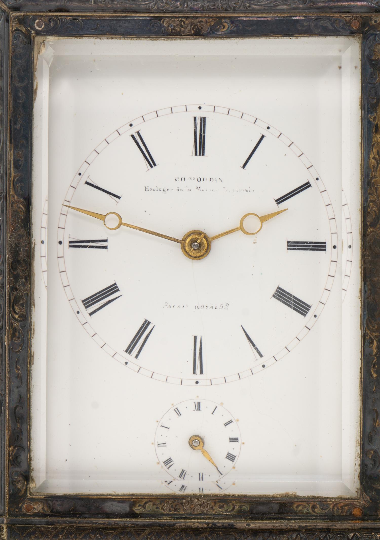 A French Silvered Bronze Repeating Carriage Clock
