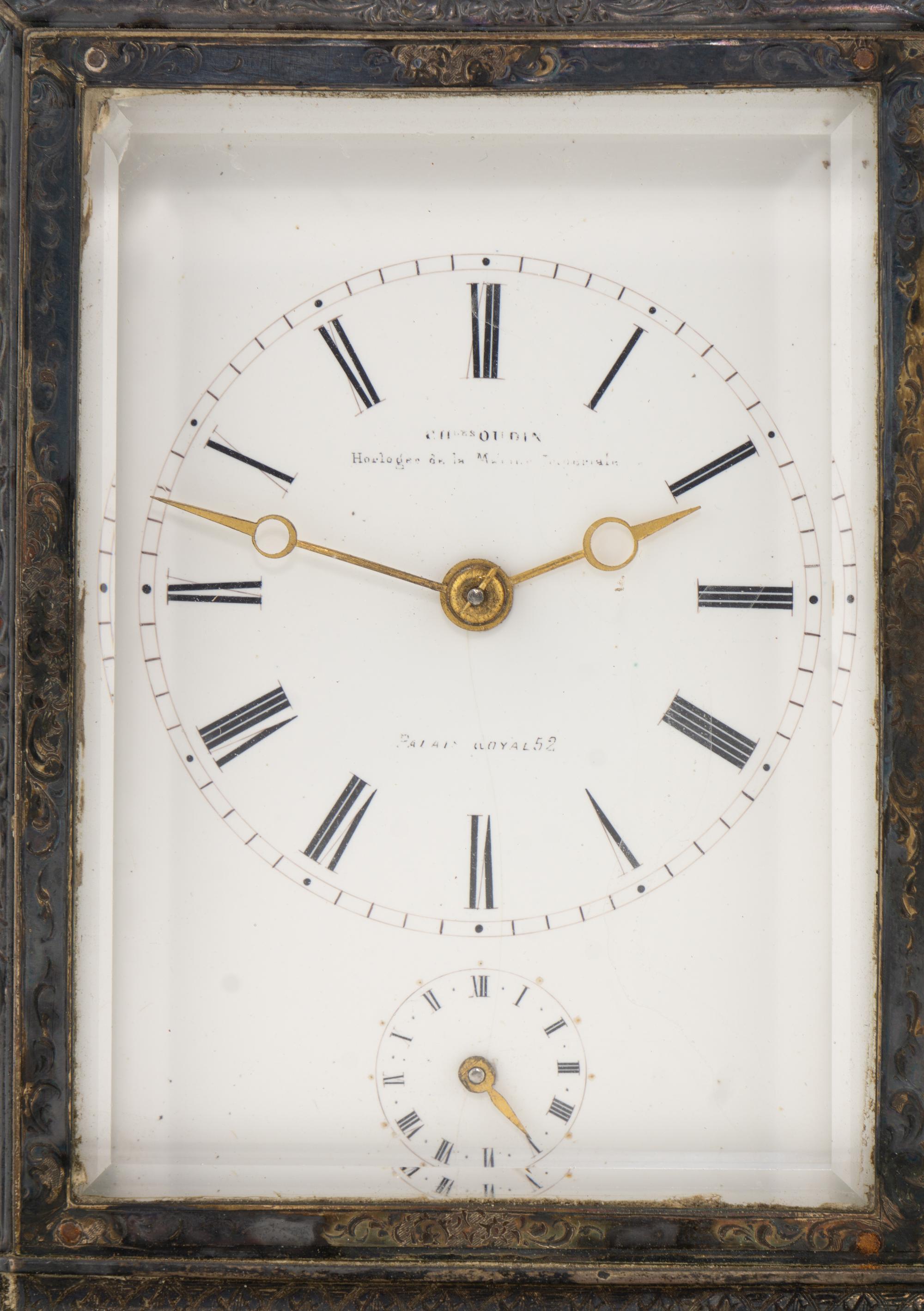 A French Silvered Bronze Repeating Carriage Clock