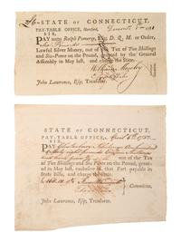 [REVOLUTIONARY WAR]. Documents related to payment of Connecticut soldiers.
