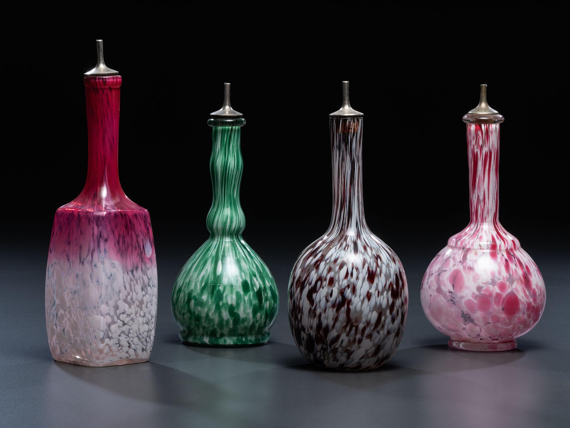 Four Art Glass Barber Bottles